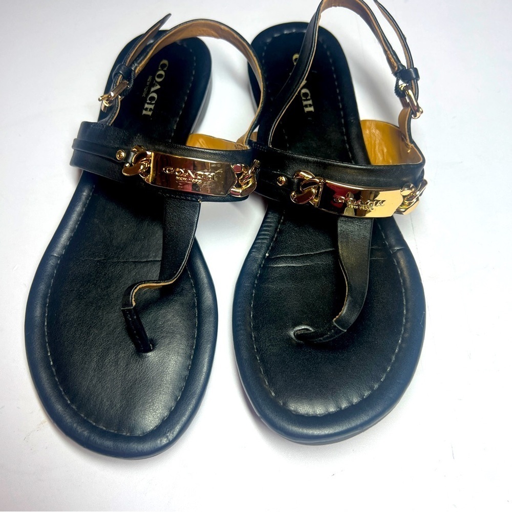 Coach Black Leather Sandals with Gold detail size 5.5